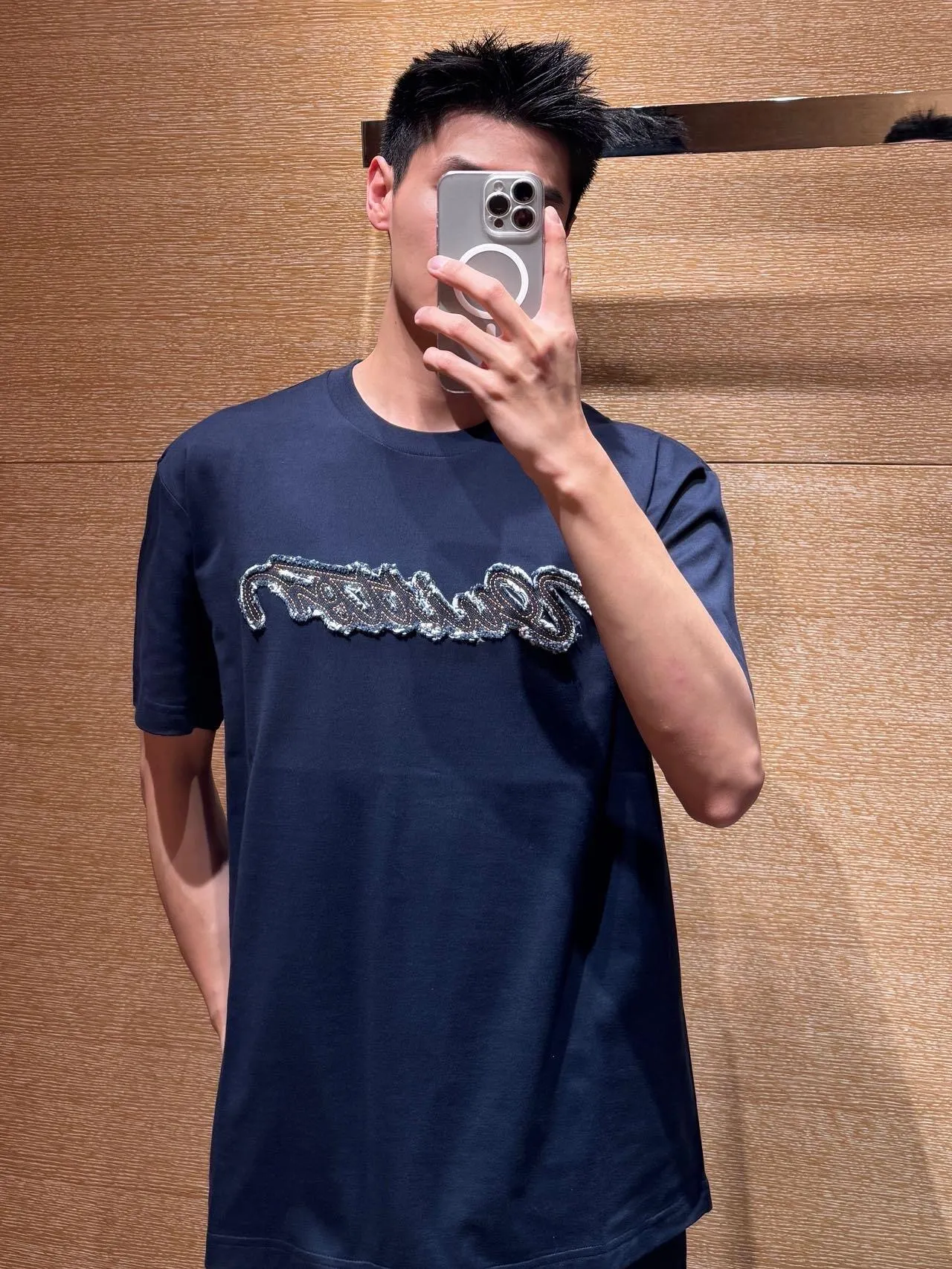 Louis Vuitton/Louis Vuitton 26ss denim patch embroidered short sleeves